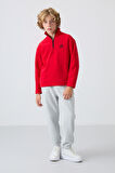 Kırmızı Kalın Yumuşak Dokulu Standart Fit Nakışlı Polar Erkek Çocuk Sweatshirt - 11221