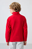 Kırmızı Kalın Yumuşak Dokulu Standart Fit Nakışlı Polar Erkek Çocuk Sweatshirt - 11221