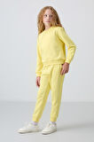 Sarı Pamuklu İçi Tüylü Yumuşak Dokulu Oversize Nakışlı Kız Çocuk Eşofman Takım - 75145