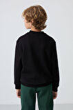 Siyah Pamuklu Kalın İçi Tüylü Yumuşak Dokulu Standart Fit Nakışlı Erkek Çocuk Sweatshirt - 11232