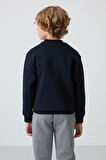 Lacivert Pamuklu Kalın İçi Tüylü Yumuşak Dokulu Standart Fit Nakışlı Erkek Çocuk Sweatshirt - 11232