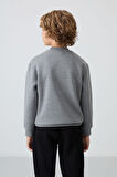 Gri Melanj Pamuklu Kalın İçi Tüylü Yumuşak Dokulu Standart Fit Nakışlı Erkek Çocuk Sweatshirt - 11232