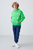 Neon Yeşil Pamuklu Kalın İçi Tüylü Yumuşak Dokulu Standart Fit Baskılı Erkek Çocuk Sweatshirt - 11239