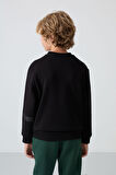 Siyah Pamuklu Kalın İçi Tüylü Yumuşak Dokulu Standart Fit Baskılı Erkek Çocuk Sweatshirt - 11238