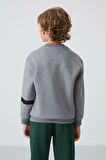 Gri Melanj Pamuklu Kalın İçi Tüylü Yumuşak Dokulu Standart Fit Baskılı Erkek Çocuk Sweatshirt - 11238