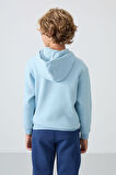 Açık Mavi Pamuklu Kalın İçi Tüylü Yumuşak Dokulu Standart Fit Nakışlı Erkek Çocuk Sweatshirt - 11244