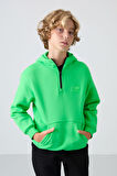 Neon Yeşil Pamuklu Kalın İçi Tüylü Yumuşak Dokulu Standart Fit Nakışlı Erkek Çocuk Sweatshirt - 11244