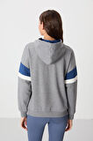 Gri Melanj Kompakt Pamuklu Kalın Pürüzsüz Dokulu Kapüşonlu Oversize Fit Kadın Sweatshirt - 97290