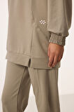 Koyu Bej O Yaka Basic Oversize Kadın Eşofman Tunik Takım - 95347