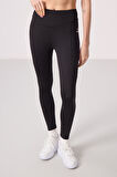 Siyah Polyester Standart Fit Esnek Performans Kadın Tayt - 94666