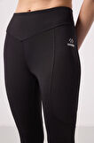 Siyah Polyester Standart Fit Esnek Performans Kadın Tayt - 94666