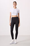 Siyah Polyester Standart Fit Esnek Performans Kadın Tayt - 94666