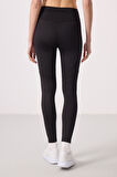 Siyah Polyester Standart Fit Esnek Performans Kadın Tayt - 94666