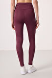 Bordo Polyester Standart Fit Esnek Performans Kadın Tayt - 94666