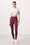 Bordo Polyester Standart Fit Esnek Performans Kadın Tayt - 94666