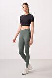 Haki Polyester Esnek Standart Fit Performans Kadın Tayt - 94667