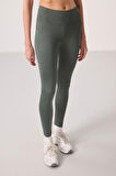 Haki Polyester Esnek Standart Fit Performans Kadın Tayt - 94667