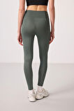 Haki Polyester Esnek Standart Fit Performans Kadın Tayt - 94667