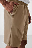 Bej Polyester Kalın Yumuşak Comfort Fit Erkek Şort - 81268