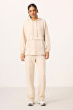 Bej Yumuşak Dokulu Kapüşonlu Oversize Kadın Eşofman Tunik Takım - 95348