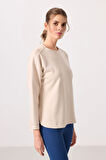 Bej Yumuşak Dokulu O Yaka Rahat Form Kadın Tunik Sweatshirt - 97305