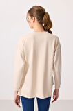 Bej Yumuşak Dokulu O Yaka Rahat Form Kadın Tunik Sweatshirt - 97305