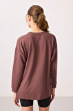 Kahverengi Yumuşak Dokulu O Yaka Rahat Form Kadın Tunik Sweatshirt - 97305