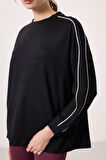 Siyah Yumuşak Dokulu O Yaka Oversize Kadın Tunik Sweatshirt - 97303