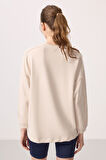 Bej Yumuşak Dokulu O Yaka Oversize Kadın Tunik Sweatshirt - 97303