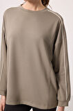Koyu Bej Yumuşak Dokulu O Yaka Oversize Kadın Tunik Sweatshirt - 97303