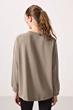 Koyu Bej Yumuşak Dokulu O Yaka Oversize Kadın Tunik Sweatshirt - 97303