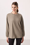 Koyu Bej Yumuşak Dokulu O Yaka Oversize Kadın Tunik Sweatshirt - 97303