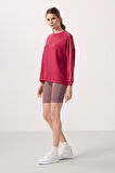 Viva Kırmızı Yumuşak Dokulu O Yaka Oversize Kadın Tunik Sweatshirt - 97303