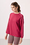 Viva Kırmızı Yumuşak Dokulu O Yaka Oversize Kadın Tunik Sweatshirt - 97303