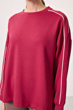 Viva Kırmızı Yumuşak Dokulu O Yaka Oversize Kadın Tunik Sweatshirt - 97303
