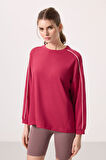 Viva Kırmızı Yumuşak Dokulu O Yaka Oversize Kadın Tunik Sweatshirt - 97303
