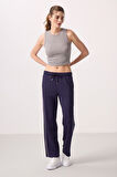 Koyu Mor Yumuşak Dokulu Yan Panel Detaylı Geniş Paça Kadın Palazzo Pantolon - 94669