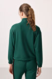 Yeşil Yumuşak Dokulu Dik Yaka Oversize Kargo Cepli Kadın Crop Top Sweatshirt - 97301