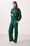 Yeşil Yumuşak Dokulu Dik Yaka Oversize Lastikli Kadın Eşofman Takım - 95349