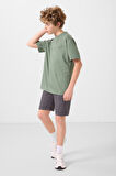 Açık Yeşil-Antrasit Pamuklu Oversize Fit Dokuma Hafif Esnek Chino Erkek Çocuk Şort Takım - 11279