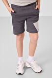 Taş-Antrasit Pamuklu Oversize Fit Dokuma Hafif Esnek Chino Erkek Çocuk Şort Takım - 11275