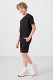 Siyah Pamuklu Oversize Fit Dokuma Hafif Esnek Chino Erkek Çocuk Şort Takım - 11275