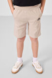 Siyah-Taş Pamuklu Oversize Fit Dokuma Hafif Esnek Chino Erkek Çocuk Şort Takım - 11276
