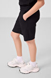 Siyah Pamuklu Oversize Fit Dokuma Hafif Esnek Chino Erkek Çocuk Şort Takım - 11276
