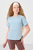 Açık Mavi Pamuklu O Yaka Oversize Fit Basic Kız Çocuk T-Shirt - 75182