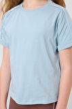 Açık Mavi Pamuklu O Yaka Oversize Fit Basic Kız Çocuk T-Shirt - 75182
