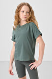 Açık Yeşil Pamuklu O Yaka Oversize Fit Basic Kız Çocuk T-Shirt - 75182