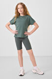 Açık Yeşil Pamuklu O Yaka Oversize Fit Basic Kız Çocuk T-Shirt - 75182