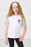 Beyaz O Yaka  Pamuklu Baskılı Oversize Fit Kız Çocuk T-Shirt - 75179