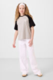 Gri Melanj O Yaka  Pamuklu Baskılı Oversize Fit Kız Çocuk T-Shirt - 75179